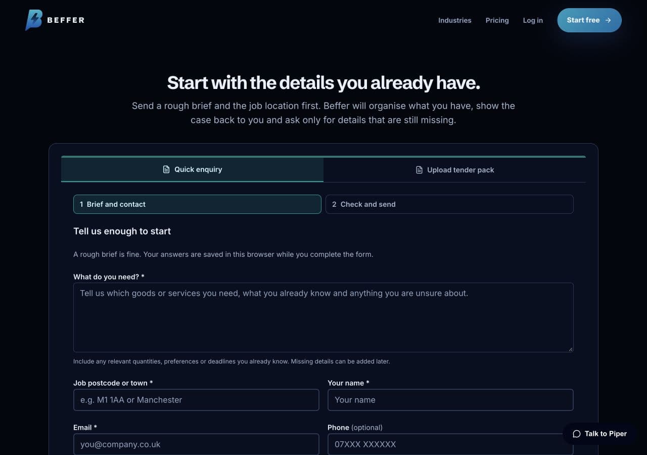 Beffer public enquiry interface